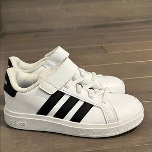 Adidas Kids White and Black Striped Sneakers